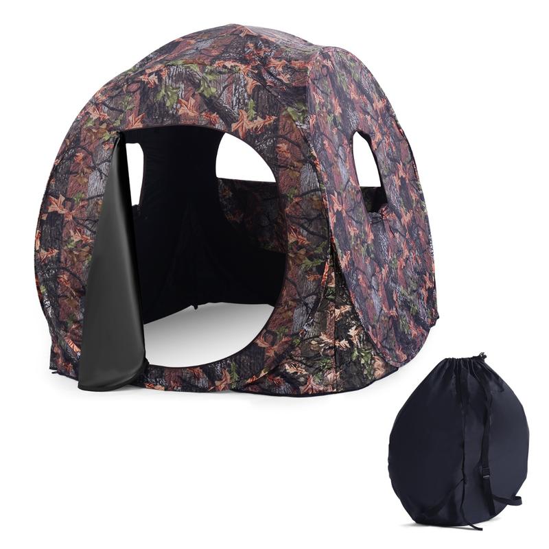 Outdoor Hunting Tent - 3人用ポップアップハンティングテント、PUオックスフォード生地、スチールフレーム、270度ビュー窓、隠蔽型屋外観察、キャリーバッグ、迷彩柄、152x152x163cm