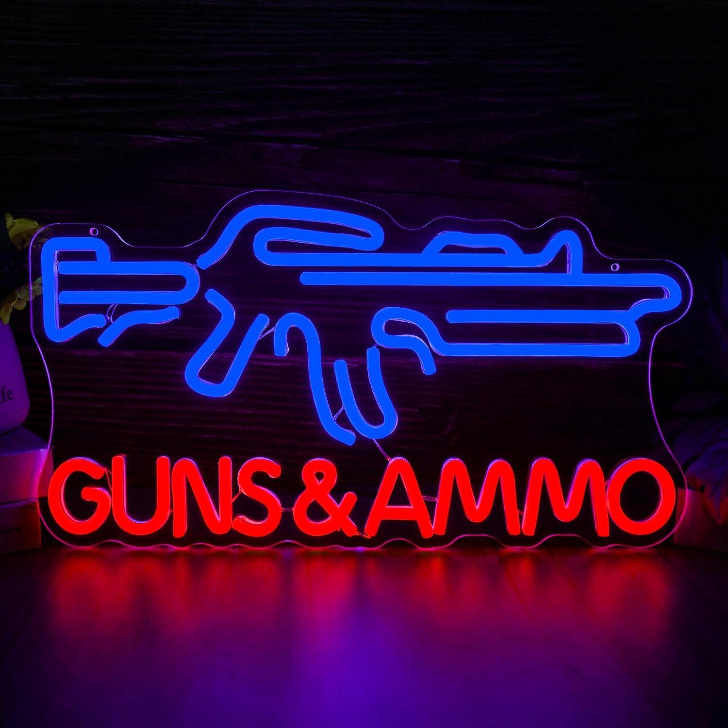 Hunting And Outdoor Stores - 銃と弾薬のネオンサイン。USB電源で調光可能なLEDネオンライト。男性の趣味の部屋、バー、店舗、狩猟室、アート装飾、ギフト、ナイトライトとして最適。