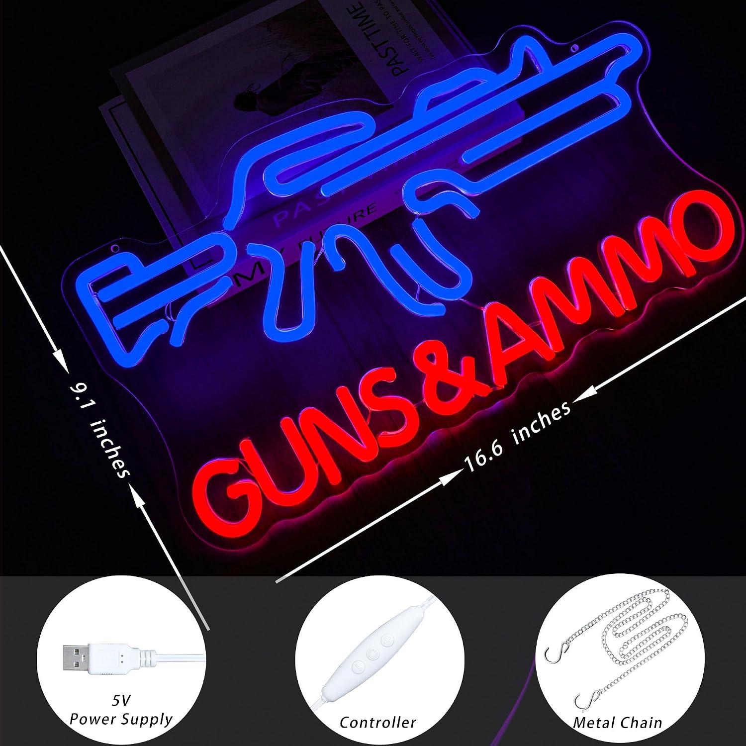 銃と弾薬のネオンサイン。USB電源で調光可能なLEDネオンラ - Hunting And Outdoor Stores のレビューと価格