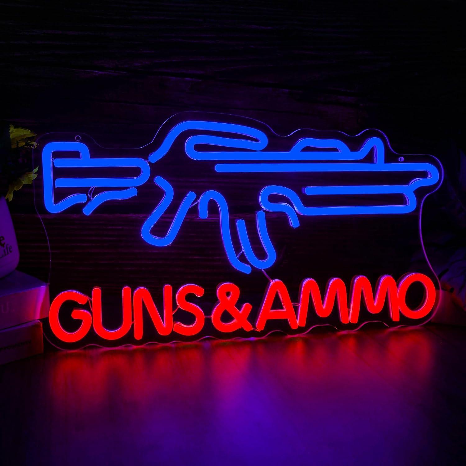 銃と弾薬のネオンサイン。USB電源で調光可能なLEDネオンラ - Hunting And Outdoor Stores のレビューと価格
